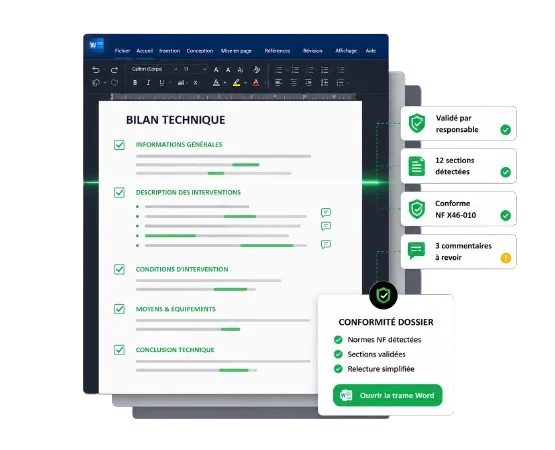 Trames Word et livrables prêts à relire et valider dans Amiantix